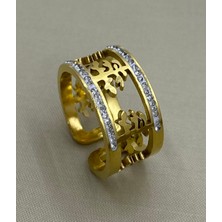 By Nur Takı Çelik Gold Renk Ayarlanabilir Yüzük