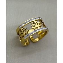 By Nur Takı Çelik Gold Renk Ayarlanabilir Yüzük