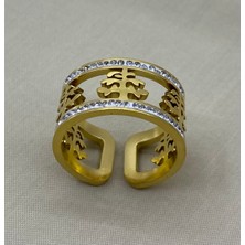 By Nur Takı Çelik Gold Renk Ayarlanabilir Yüzük