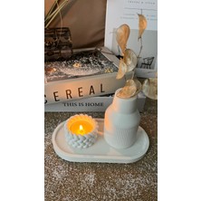 Duck Decoration Dekoratif Çizgili Vazo ve Örgü Görünümlü Mumluk Set