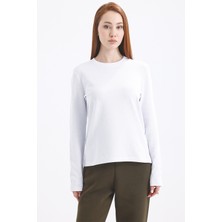 Gothamvibes Kadın Uzun Kollu Basic Beyaz T-Shirt-