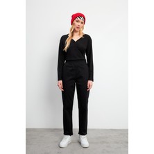 Marla Renkli Yüksek Bel Slouchy Pantolon - Siyah