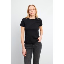 Rachel Bisiklet Yaka Slim Fit Basic Tişört - Siyah
