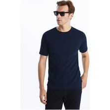 %100 Organik Pamuk Erkek Düz Lacivert Tişört Regular Fit / Normal Kesim