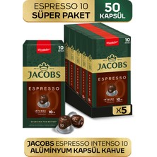 Jacobs Espresso 10 Intenso Nespresso Uyumlu Alüminyum Kapsül Kahve 10 Adet X 5 Paket