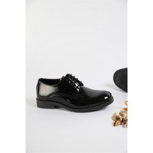 Chaton D'or Erkek Çocuk Siyah Rugan Ayakkabı 22-39 Numara Düz Tabanlı Bağcıklı Model