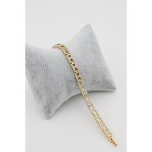 Xupıng Jewelry 14 Ayar Altın Kaplama,Kare Ortası Nokta Zirkon Taşlı Bileklik