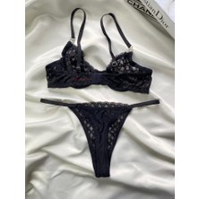 Shy Lola Lingerie Siyah Nude Dantelli Bralet Sütyen Kilot Takım Tanga
