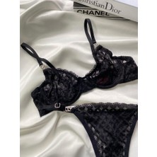 Shy Lola Lingerie Siyah Nude Dantelli Bralet Sütyen Kilot Takım Tanga