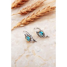 Sümer Telkari Akuamarin Taşlı Göz Tasarım Elişi Gümüş Küpe 7243