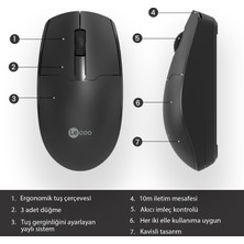 Lecoo WS204 Kablosuz 1200DPI 3 Tuşlu Optik Siyah Mouse