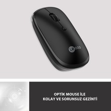 Lecoo WS209 Kablosuz 6 Tuşlu 1600DPI Çift Modlu 2.4GHz WiFi + Bluetooth Şarjlı Sessiz Optik Mouse Siyah