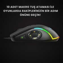 Lecoo MS140 Kablolu 6400DPI 10 Makro Tuşlu RGB LED Aydınlatmalı Gaming Optik Mouse Siyah