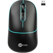 Lecoo WS210 Kablosuz 1600DPI 6 Tuşlu Çift Modlu WiFi + Bluetooth RGB Aydınlatmalı Şarj Edilebilir Sessiz Optik Mouse Siyah