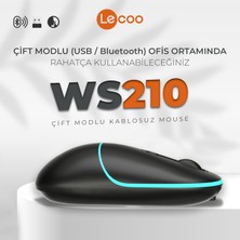 Lecoo WS210 Kablosuz 1600DPI 6 Tuşlu Çift Modlu WiFi + Bluetooth RGB Aydınlatmalı Şarj Edilebilir Sessiz Optik Mouse Siyah