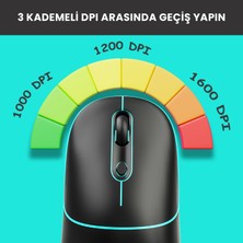 Lecoo WS210 Kablosuz 1600DPI 6 Tuşlu Çift Modlu WiFi + Bluetooth RGB Aydınlatmalı Şarj Edilebilir Sessiz Optik Mouse Siyah