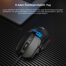 Lecoo MS130 Kablolu 7200DPI 9 Makro Tuşlu RGB LED Aydınlatmalı Gaming Optik Mouse Siyah