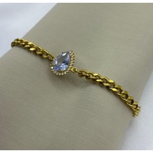 By Nur Takı Çelik Gold Renk Damla Taş Model Bileklik