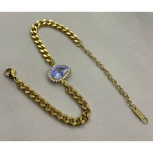 By Nur Takı Çelik Gold Renk Damla Taş Model Bileklik
