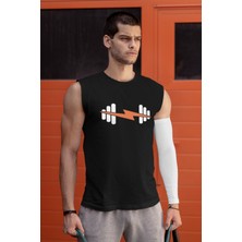 ROCKANDROLL Şimşekli Spor Siyah Kesik Kol / Kolsuz Erkek T-Shirt