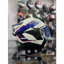 Oxo Sıkter Beyaz Mavi Çene Açılır Kask