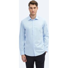Kip Koyu Mavi Düz Slim Fit Dokuma Klasik %100 Pamuk Gömlek