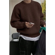 Tarz Cool Erkek Kahverengi Regular Fit Bisiklet Yaka Örgülü Triko