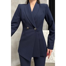 Msm Fashion Kadın Ikili Blazer Ceket Pantolon Takım Pile ve Düğme Detaylı Boru Paça