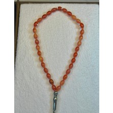 Sevgiliye Özel Hediye Tesbih Toz Kehribar Kırmızı Renk Arpa Kesim H-1042.