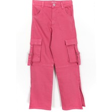 DobaKids Kargo Cep Detaylı Yırtmaçlı Bol Paça Kız Çocuk Denim Kot Pantolon Pembe 001-0001963