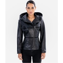 Kadın Kapşonlu Kadın Deri Ceket