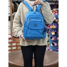 My Polo 2114-8675 Kadın Krinkıl Kumaş Çok Gözlü Astarlı Petli Su Geçirmez Günlük Mini Sırt Çantası  - NKT02114-MAVI-TEKEBAT