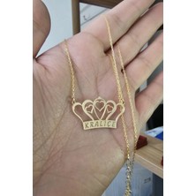 Özgür Takı 925 Ayar Gümüş 24 Ayar Altın Kaplama Kraliçe Tac Figürlü Kolye