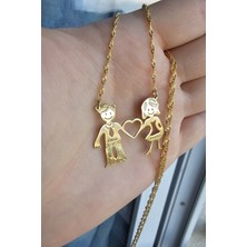 Özgür Takı 925 Ayar Gümüş 24 Ayar Altın Kaplama 2 Kişilik Aile Kolye