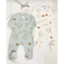 Baby Wings Bej-Mint Ayıcık Baskılı 2'li Tulum Takım 2 Parça