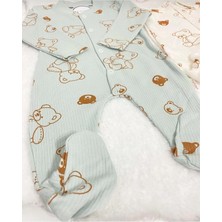 Baby Wings Bej-Mint Ayıcık Baskılı 2'li Tulum Takım 2 Parça