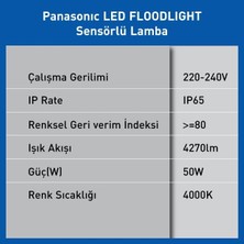 LED Floodlıght Sensor 50W 4270LM 4000K Kelvin-Sarı Işık