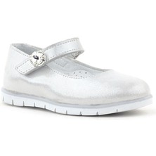 Rakerplus Hakiki Deri Gümüş Cırt Cırtlı Taş Detaylı Kız Çocuk Babet