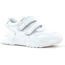 Rakerplus Hakiki Deri Beyaz Metal Detaylı Kız Çocuk Sneakers Ayakkabı