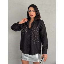 Kadın Taşlı Premium Kalite Uzun Kollu Oversize Gömlek