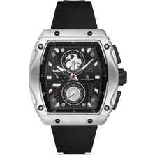 David Guner Siyah Silikon Kordonlu Siyah Kadranlı Gümüş Kaplamalı Multi Fonksiyonlu Erkek Dikdörtgen Kol Saati