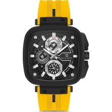 David Guner Siyah Kadranlı Sarı Kayışlı Kare Erkek Kol Saati