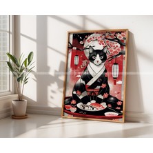 Tontilika Japon Temalı Kedi Tasarımlı 3'lü Ahşap Çerçeveli Tablo Seti 21 x 30