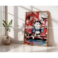 Tontilika Japon Temalı Kedi Tasarımlı 3'lü Ahşap Çerçeveli Tablo Seti 21 x 30