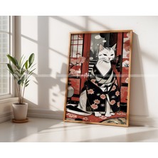 Tontilika Japon Temalı Kedi Tasarımlı 3'lü Ahşap Çerçeveli Tablo Seti 21 x 30