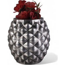 Saksı Çiçek Kaktüs Saksısı Lüx 15 cm Altın Eskitme Varak Boyalı Ananas Desen Saksı Çiçeklik