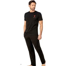 Pierre Cardin 6078 Erkek Kısa Kollu Bisiklet Yaka Pijama Takım-Siyah