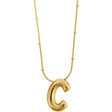 Bete Jelewery Çelik Balon Harf Kolye Gold -C Harfi