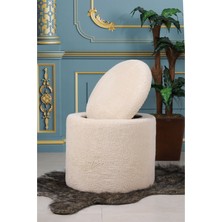 Nidage Sandıklı 45  x  45  cm  Peluş Krem Kumaşlı Çok Amaçlı Puf Koltuk