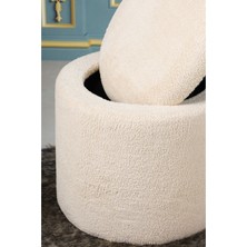 Nidage Sandıklı 45  x  45  cm  Peluş Krem Kumaşlı Çok Amaçlı Puf Koltuk